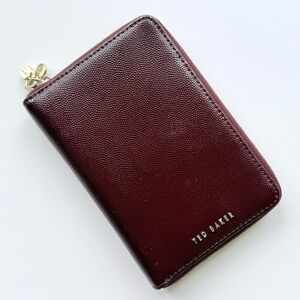 Ted Baker London Olar Mini Leather Zip Around Charm Passport Wallet Burgundy Red